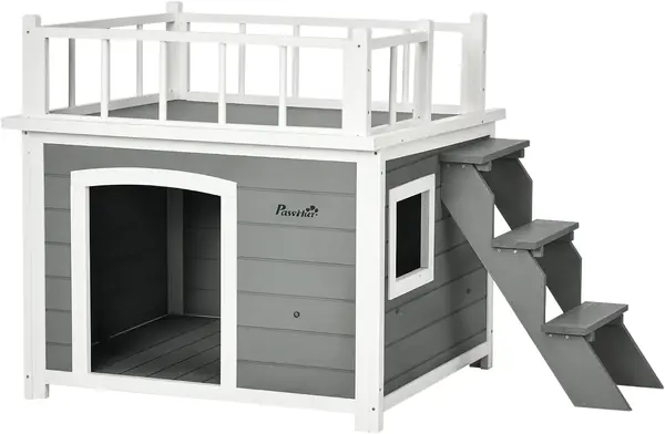 Hundehütte mit Balkon für Große Hunde Hellgrau 121 x 77 x…