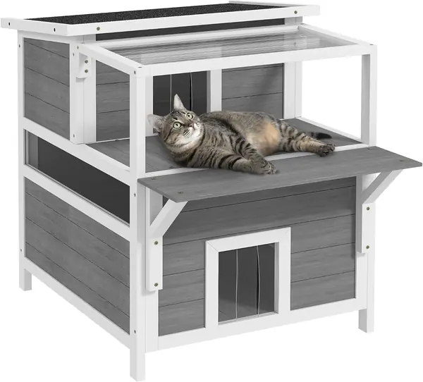 Katzenhaus aus Holz 2-Etagen für Draußen 64 x 87 x 76 cm…