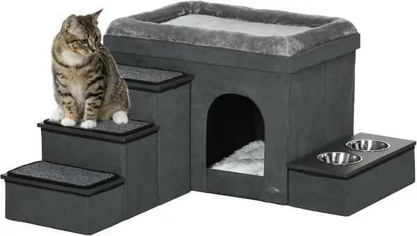 Katzenhöhle Katzenbett mit Kissen, Treppe, 2…