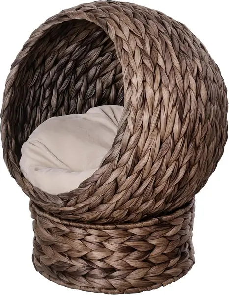 Rattan Katzenkorb Katzenhöhle mit Kissen 50 x 42 x 60 cm…