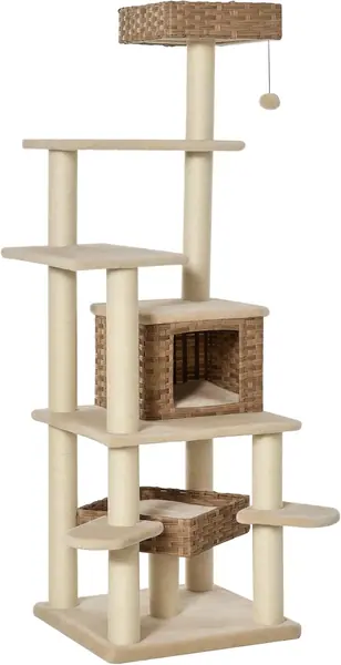 Rattan Kratzbaum mit Katzenhöhle Mehrstufiger Katzenbaum…